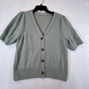 Madewell Sweater Button Front Sage Green Short Sleeve Cotton Womens Size Large